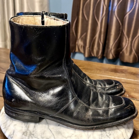 VTG 70s Mod Black Boots Men 8.5 D Leather Ankle Zip Chelsea Beatles UNIONMADE